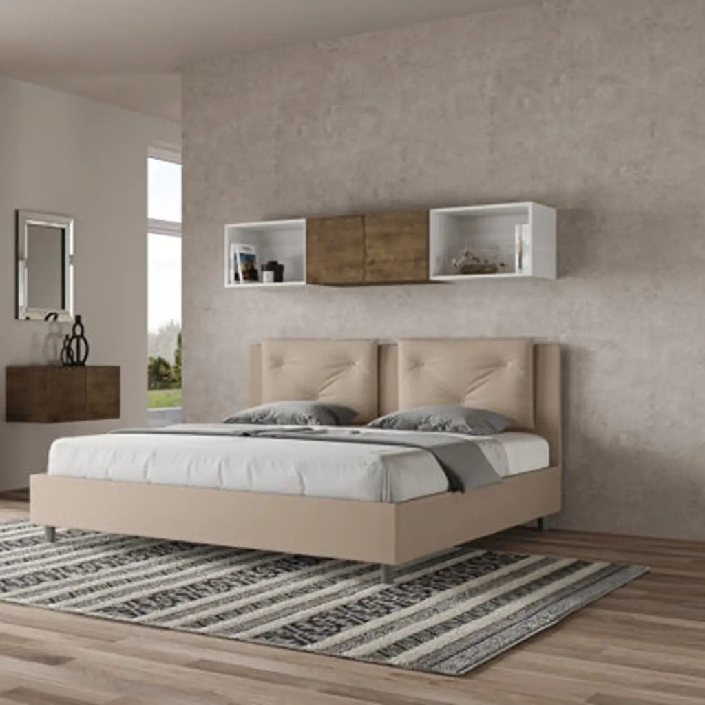 Letto matrimoniale king size con rete imbottito 200x200 similpelle tortora Appia