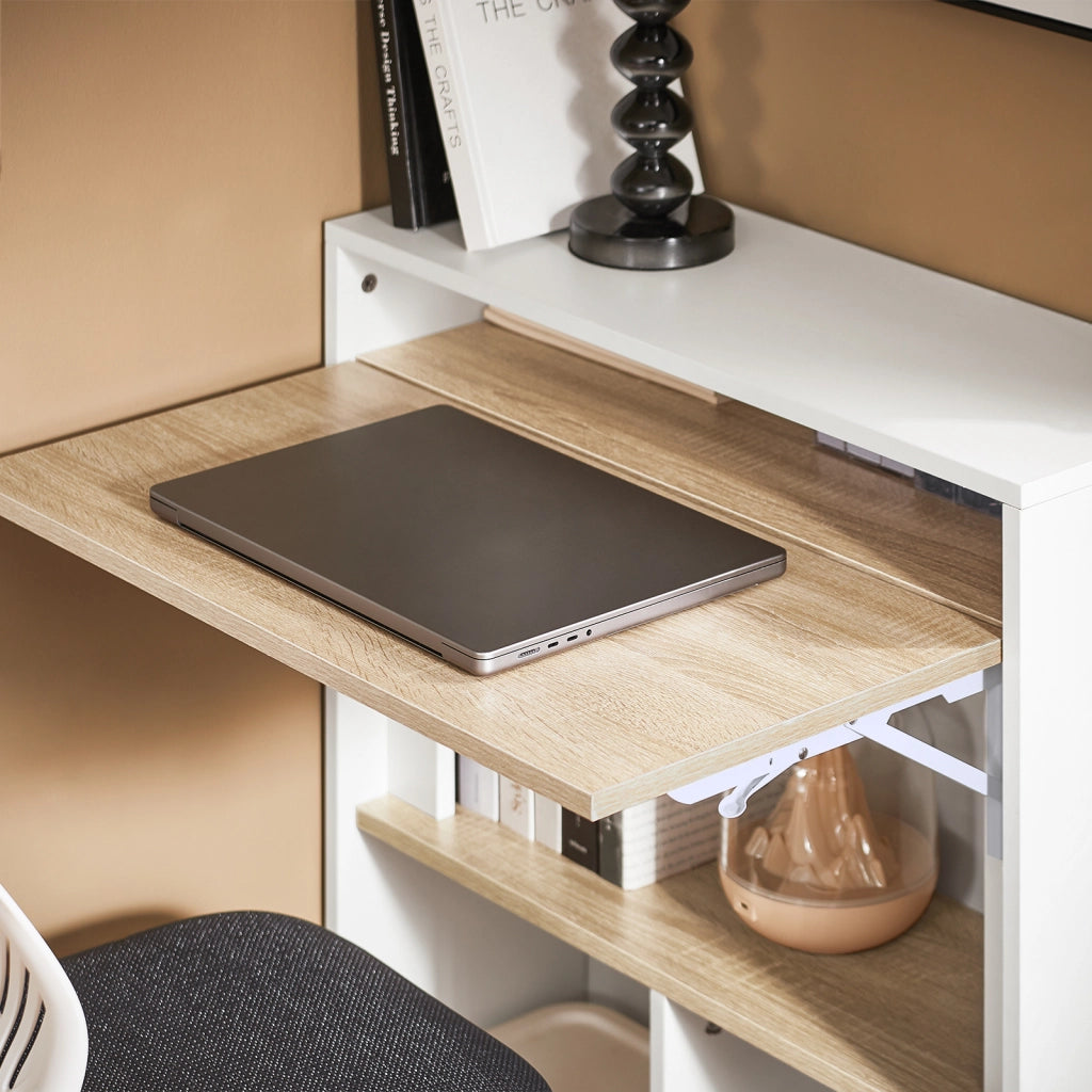 SoBuy Scrivania pieghevole Tavolo per computer con ripiani Tavolo da parete con Scomparto Bianco-Naturale 70x57x85cm FWT104-WN