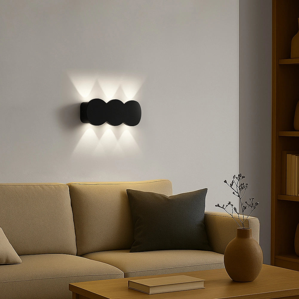 Applique da Muro LED 6 Luci Bianco Freddo Esterno Interno Alluminio 15x8x3 cm Nero
