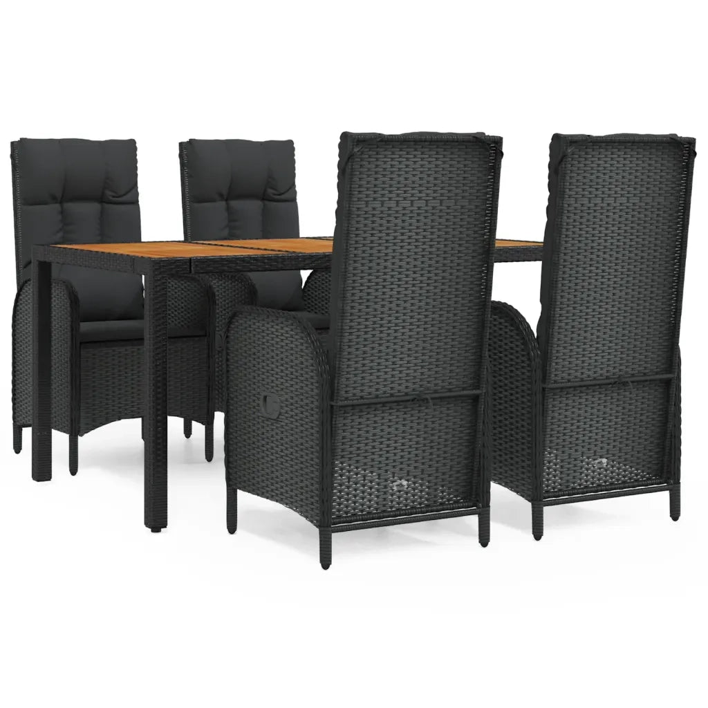 Set da Pranzo da Giardino 5 pz Nero con Cuscini in Polyrattancod mxl 125185