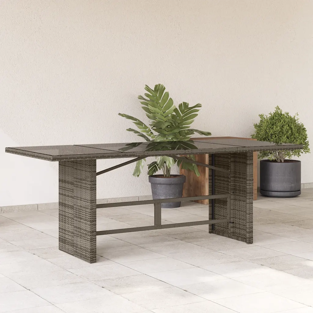 Tavolo da Giardino | Tavolino da esterno Piano in Vetro Grigio 190x80x75cm Polyrattan
