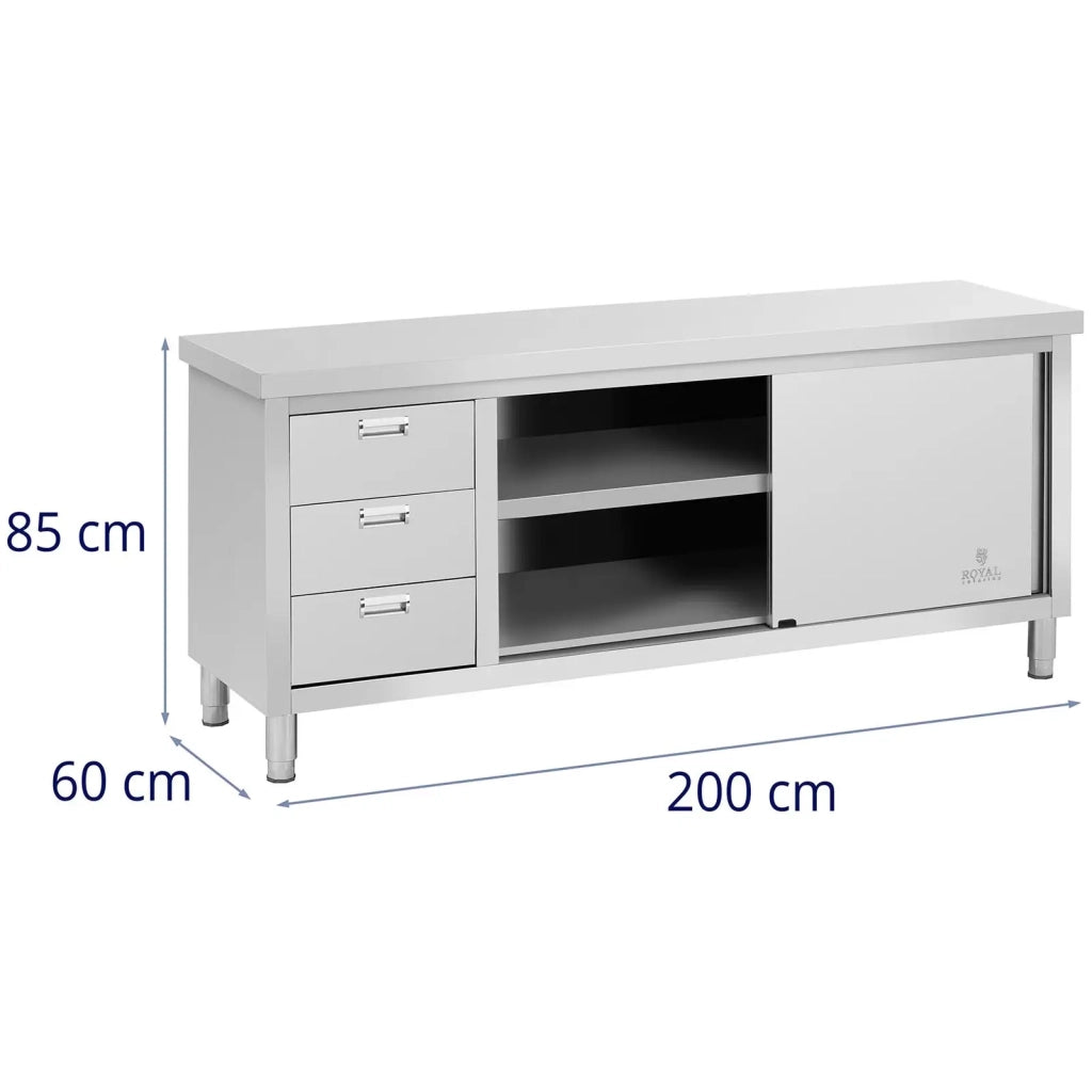 Mobile base da cucina mobile da lavoro professionale 200 x 60 cm 600 kg acciaio inox 14_0009359