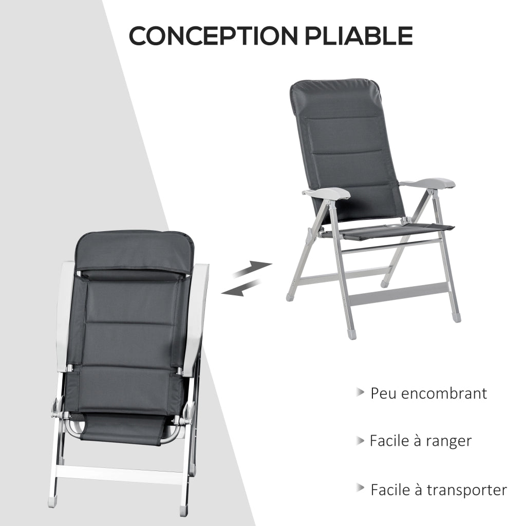 Sedia da giardino pieghevole con schienale alto reclinabile ¨C zephmum ¨C Grigio