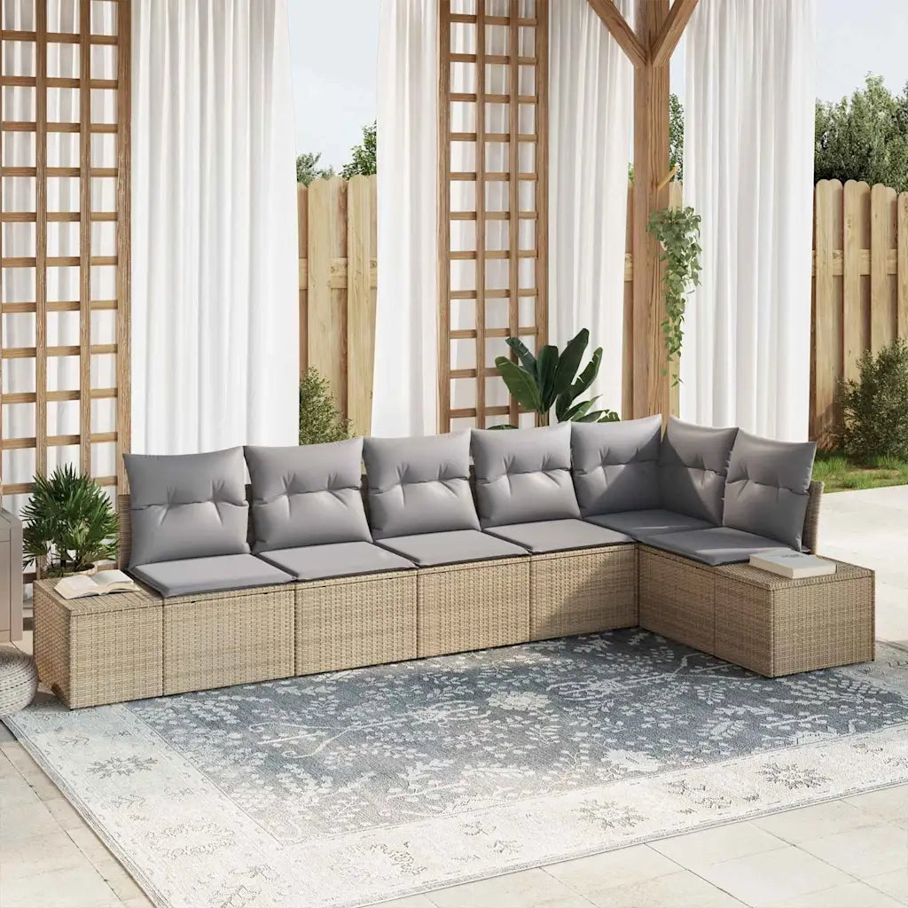 Set Divano da Giardino 6 pcs Beige e Grigio Chiaro polyrattan 3355749