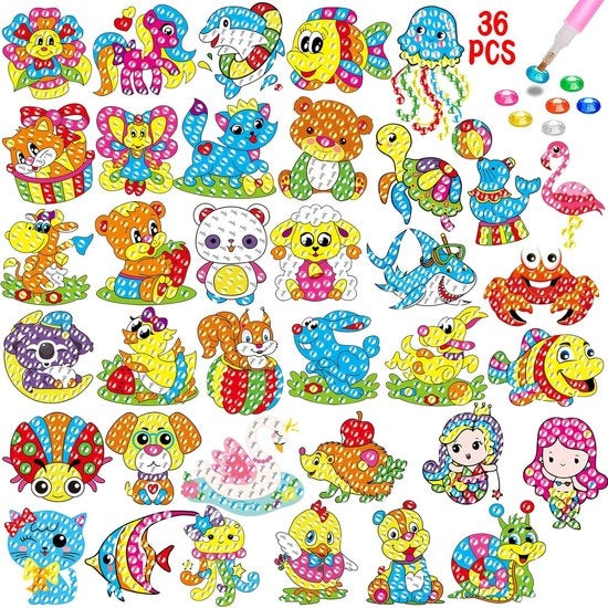Set di Sticker per Dipinto a Diamante per Bambini - 36 pezzi Set per DIY Scheda da Dipingere