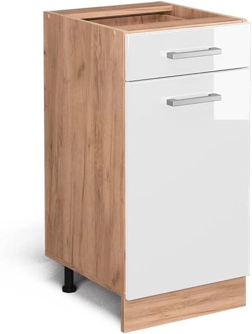 Mobiletto base per cucina R-Line, Bianco lucido, 40 cm senza piano di lavoro, per la libera combinazione all'interno di sistemi cucina modulari