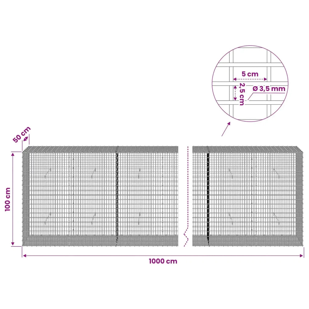Gabione con filo da 3,5 mm e rete da 5x2,5 cm 1000x50x100 cm 3461870