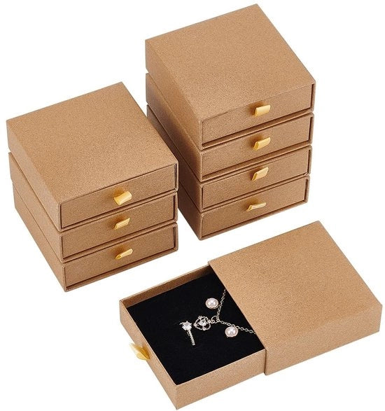 Set di scatole decorative 8 pezzi - Carta Kraft di alta qualità - 9 x 9 x 3 cm - Scatole regalo - Progetto estraibile - Robusto e duraturo