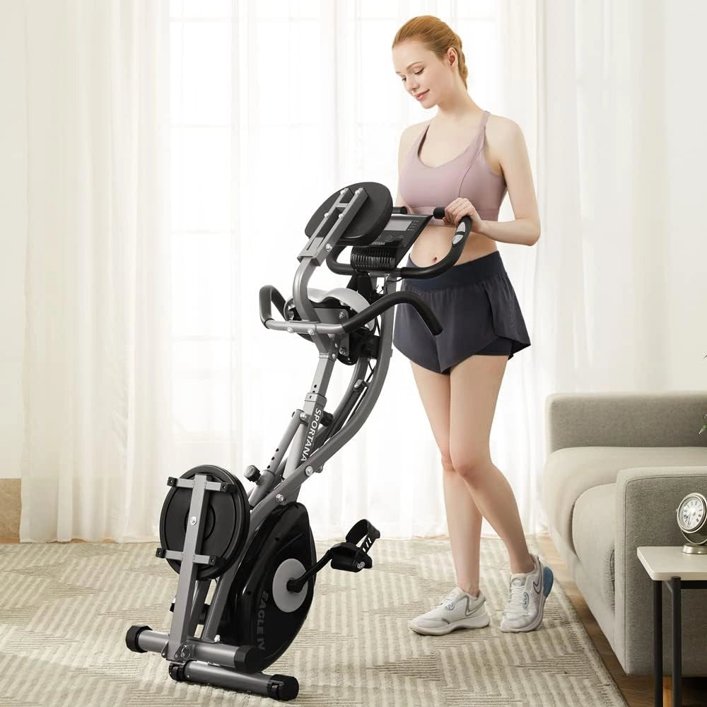 Bici Elettrica EAGLE 4 4in1, Cyclette da Casa con Ergometro, App, Display LCD, Attrezzi Palestra Casa Pieghevole Regolabile in Altezza con Fasce Elastiche Fitness 16 Livelli Di Resistenza