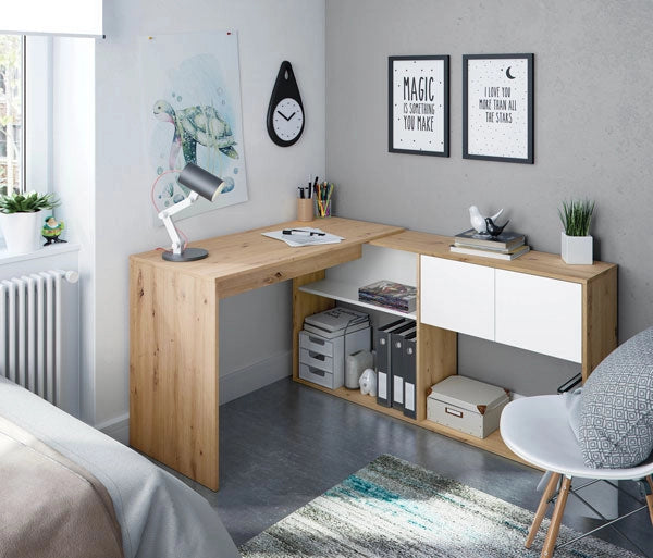 Scrivania-libreria 3 posizioni rovere nodi-bianco