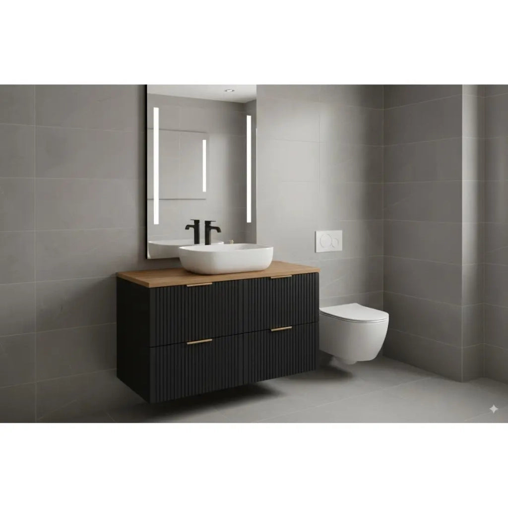 Grande mobile sottolavabo NOXERA 120 cm – Nero opaco – 4 cassetti spaziosi