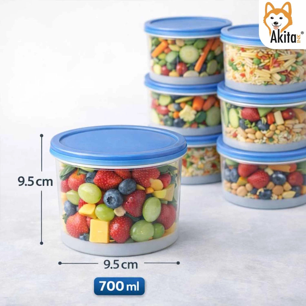Akitaink Set 12 Contenitori Tondi 700 ml con Coperchio Blu
