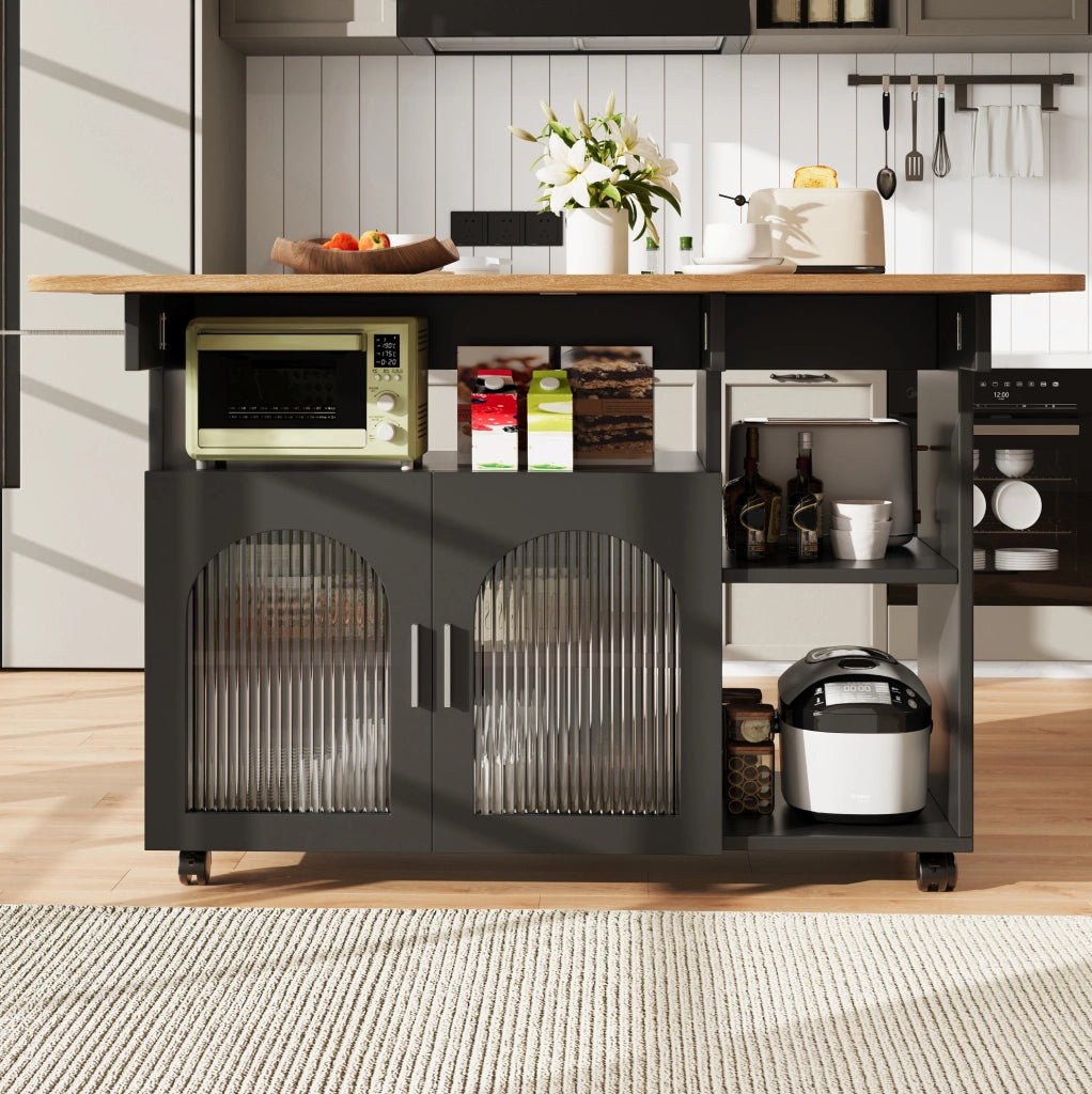Isola da cucina pieghevole 120 cm con ruote, nero/naturale