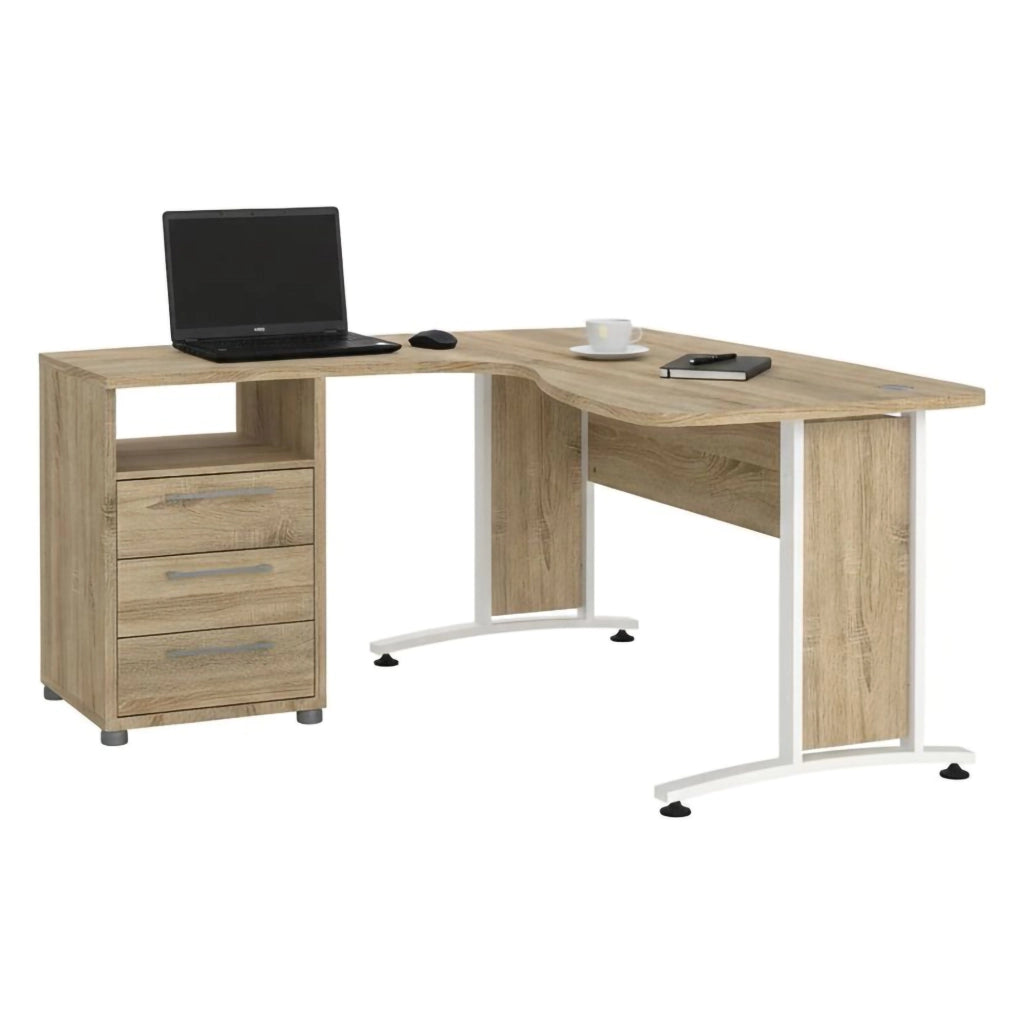 Scrivania Estong, Scrittoio multiuso, Tavolo per ufficio porta PC, Piano di lavoro, 159x150 h75 cm, Quercia e Bianco