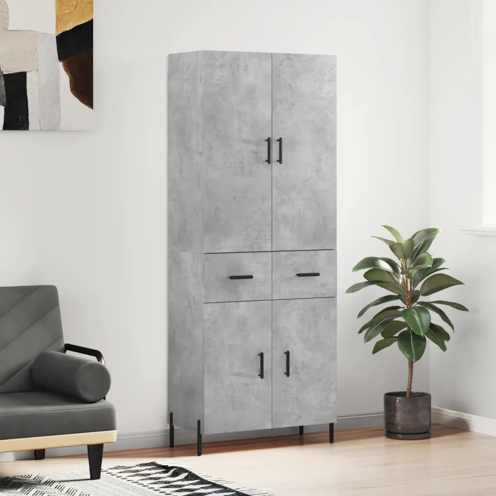 Credenza-Buffet-Armadio da cucina Grigio Cemento 69,5x34x180 cm in Legno Multistrato 846065