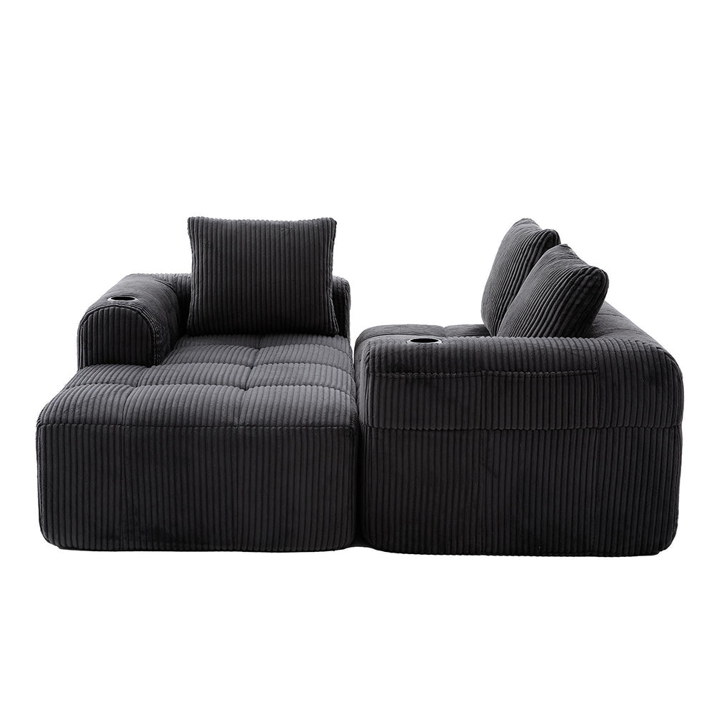 Divano compatto in velluto costato - Xylo - Grigio scuro, modulare, con tasca laterale e portabibite