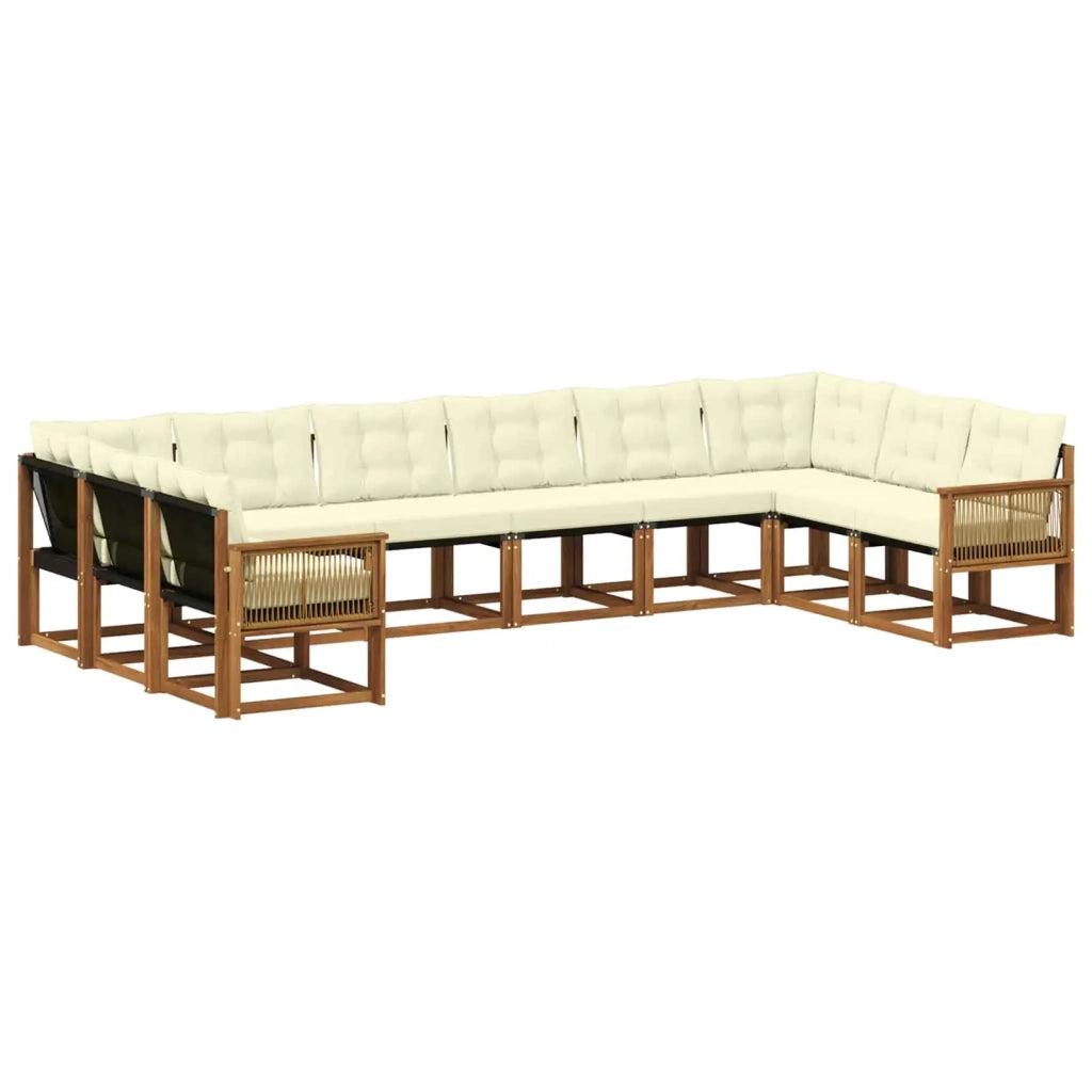 Set di divani da esterno con cuscino 10 pcs Naturale e Crema