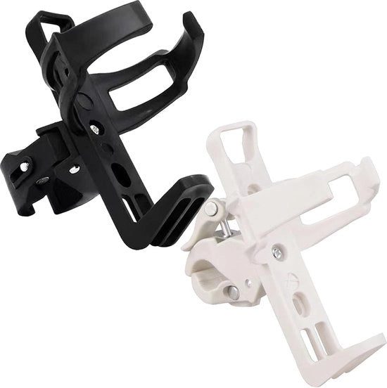 Flessa acqua bicicletta da 2 pezzi, supporto acqua bicicletta universale, bicicletta becher da montagna regolabile per biciclette, passeggini, rollatori, girevole 360°, adatto per biciclette da montagna, nero e bianco