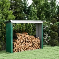 Casetta per Legna in Acciaio Zincato con Base Sollevata e Tetto Inclinato 213x66,5x150 cm Verde