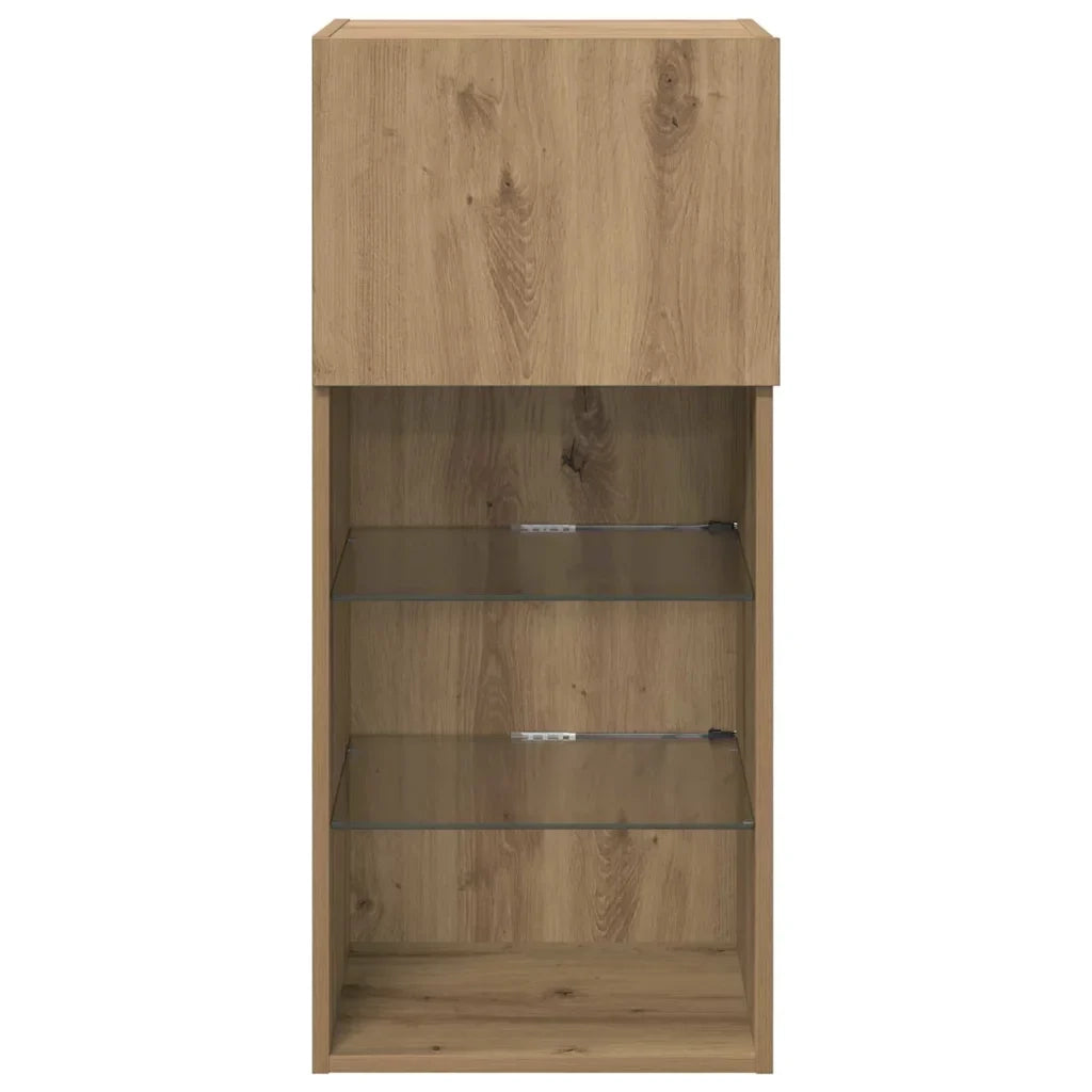 Mobile TV a parete dal design moderno dimensioni 40,5 x 30 x 90 cm con pratici ripiani stile contemporaneo realizzato a mano in legno di rovere. Codice articolo: 02_0052818.