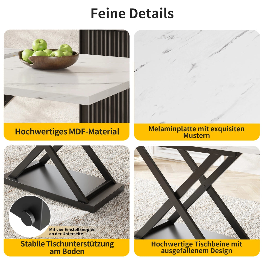 TAVOLO ALLUNGABILE 120-160x80x75 cm MDF Bianco Nero Gambe incrociate