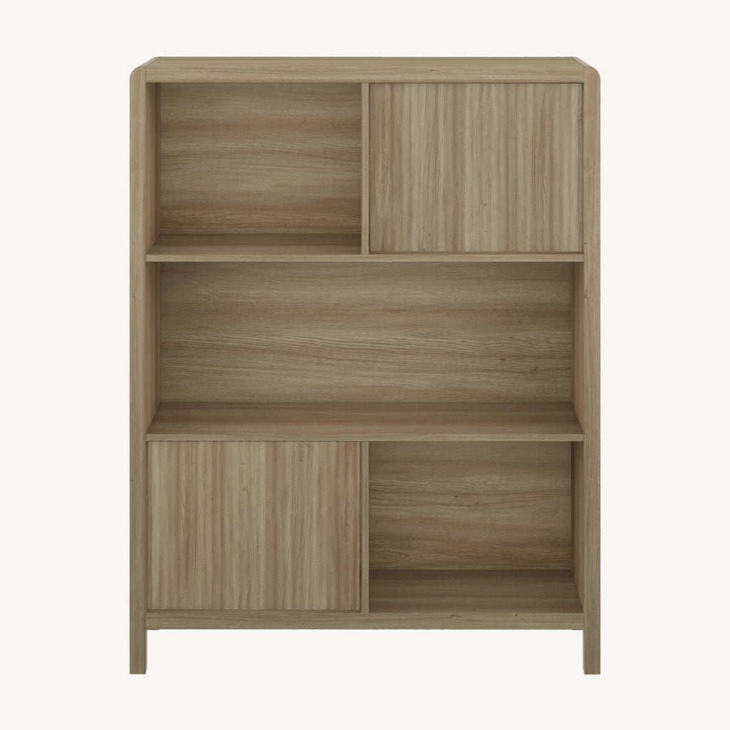 Credenza Bassa Lukkodso con 2 Ante e Scomparti Aperti 103x80x28 cm Effetto Rovere Rustico [en.casa]