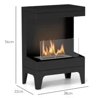 Camino a Bioetanolo Autoportante con Bruciatore da 0.9L e Durata 3.3 Ore, 38x22x54 cm, Nero