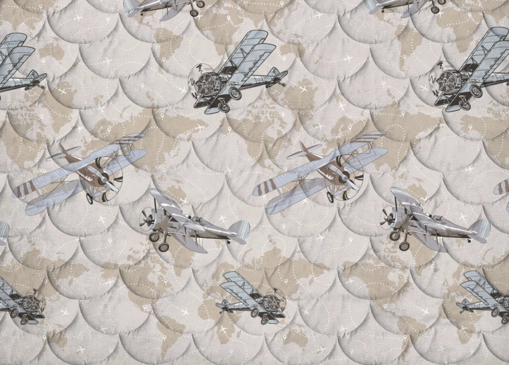 Trapuntino Piumino Estivo Linea Pensieri Delicati Disegno Aerei Colore Beige - Matrimoniale - Beige