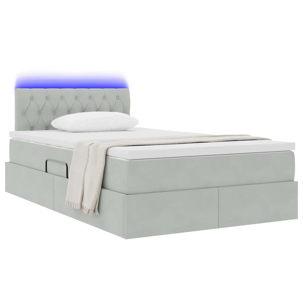 Letto con contenitore e LED Grigio chiaro 120 x 190 cm Velluto 3371439