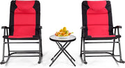 Set di 3 Sedie a Dondolo e Tavolino da Esterno, Sedie e Tavolino Pieghevoli in Vetro e Acciaio, Ideale per Balcone, Giardino e Cortile (Rosso)