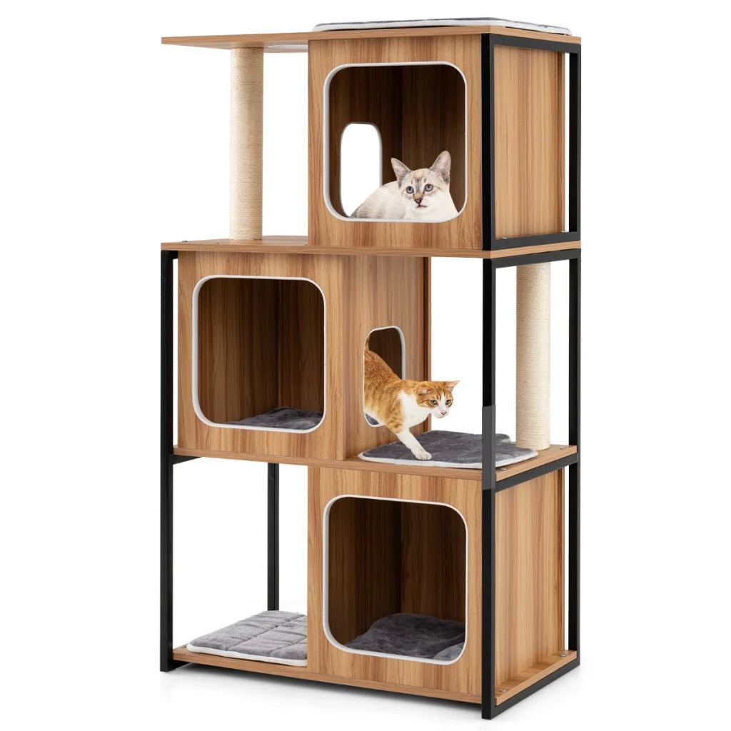 Torre per gatti moderna con più livelli 75 x 45 x 133 cm comfort e sicurezza legno naturale 20_0014472