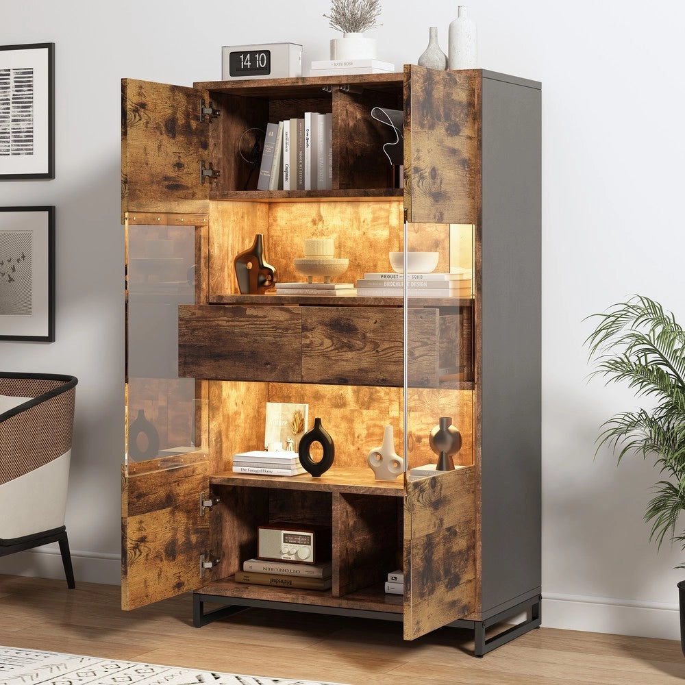 Vetrina con LED e Cassetti ¨C MINIMAL ¨C Nero/Legno, 80x40x138