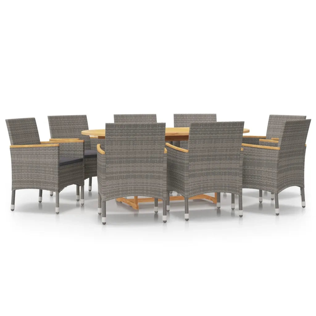 Set da Pranzo per Giardino 9 pz con Cuscini Grigio cod mxl 32451