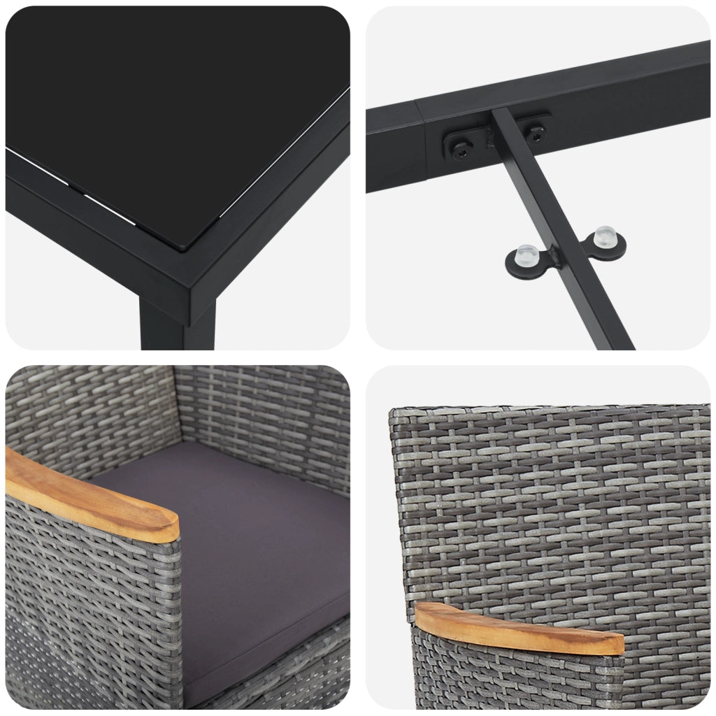 Set da Pranzo da Giardino 3 Pezzi Grigio Polyrattan