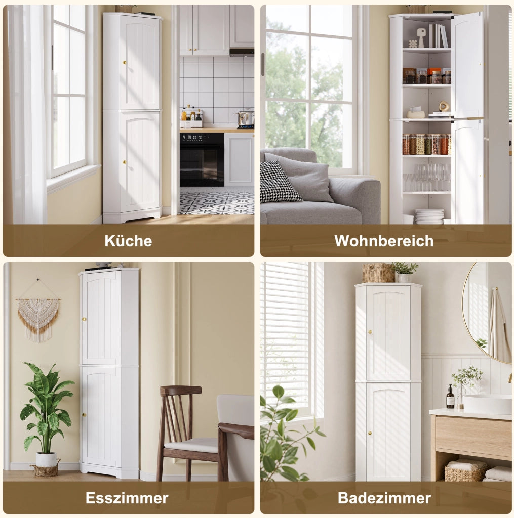 Mobile angolare con 2 ante e ripiani regolabili; 42 x 42 x 166 cm; bianco in MDF