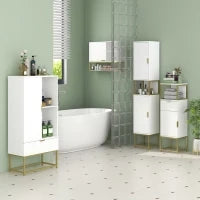 kleankin Mobile Colonna Bagno con Cassetto, Armadietto e Ripiano in Legno e Metallo, 30x30x105cm, Bianco