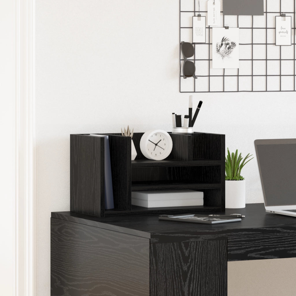 Organizer per Scrivania Rovere Nero 44.5x24x25 cm Legno Ingegnerizzato