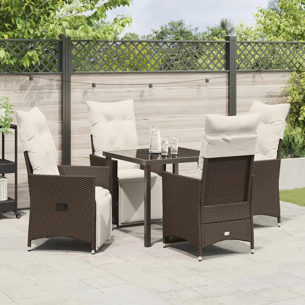 Set da Pranzo per Giardino con cuscino 5 pcs Marrone polyrattan