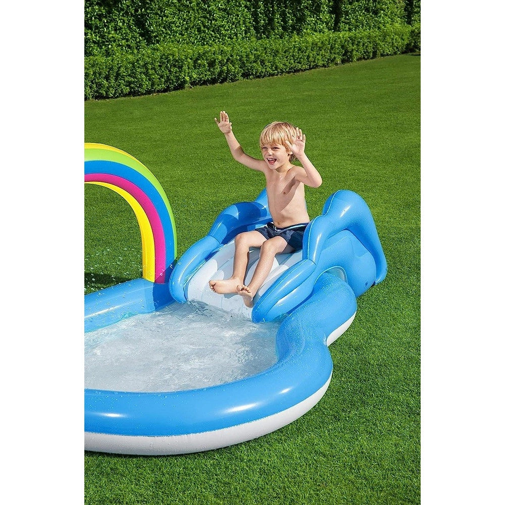 Trade Shop - Piscina Per Bambini Arcobaleno 2 Anni+ Gonfiabile 257x145x91cm Con Scivolo 53092 -