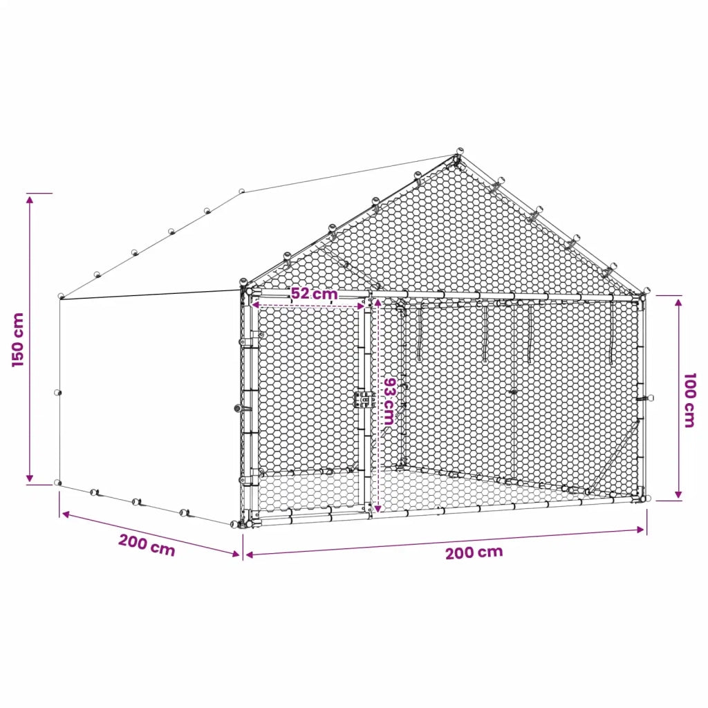Pollaio con tetto Argento 200 x 200 x 150 cm Acciaio zincato 42042520