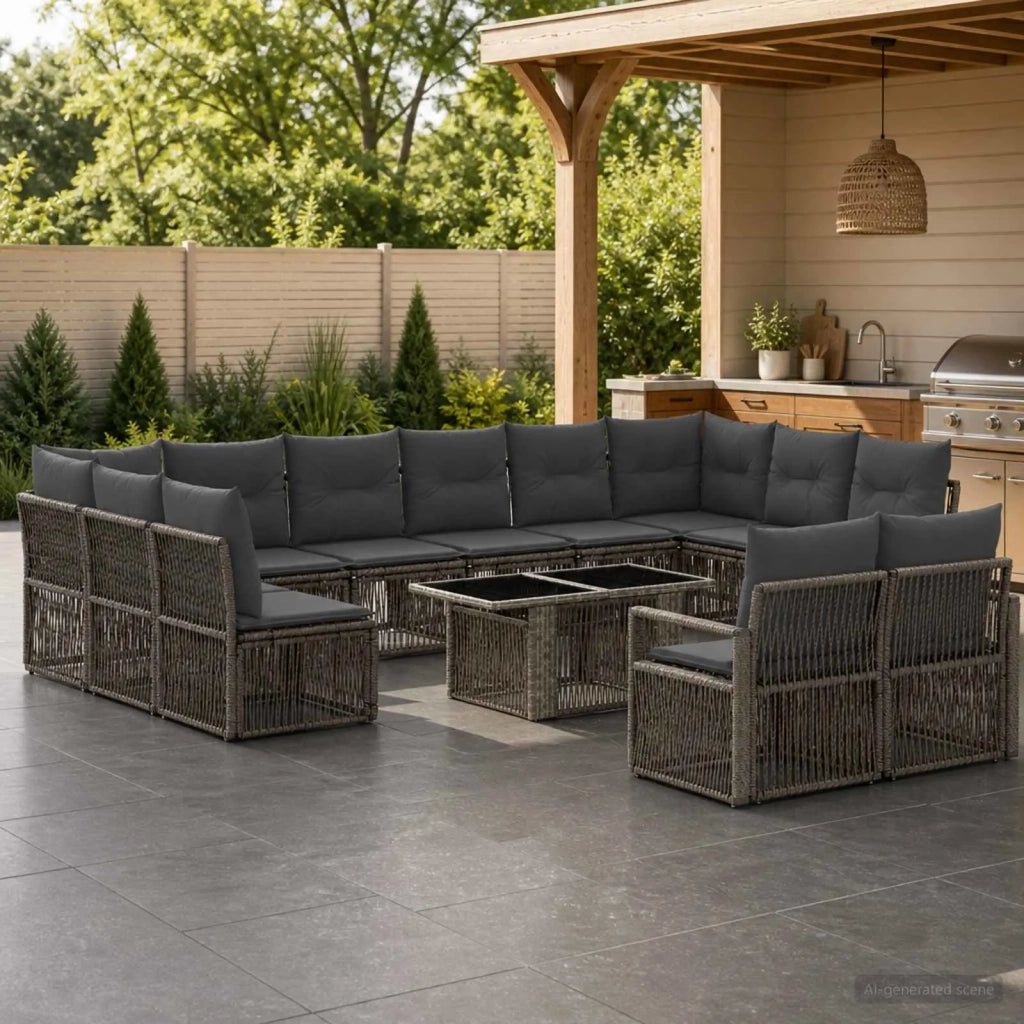 Set Divano da Giardino 13 pz Grigio e Grigio Scuro polyrattan 3437165