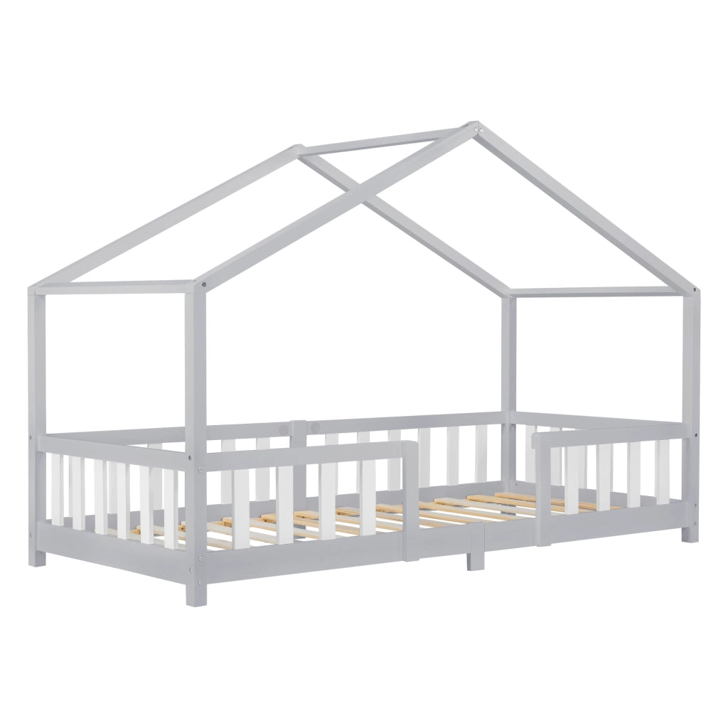 Letto per Cameretta Treviolo a Forma di Casetta 90x200 cm Grigio chiaro / Bianco [en.casa]