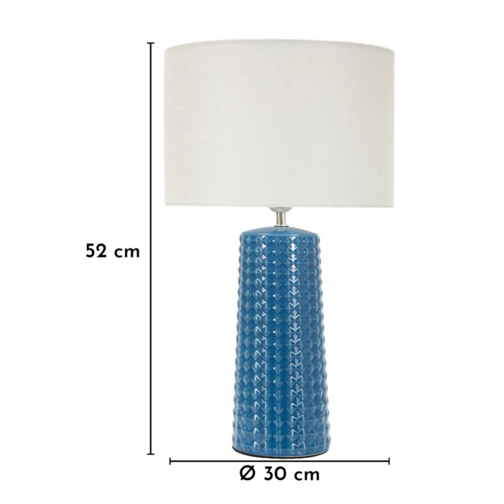 Lampada da tavolo Gliss in ceramica blu lucido e tessuto