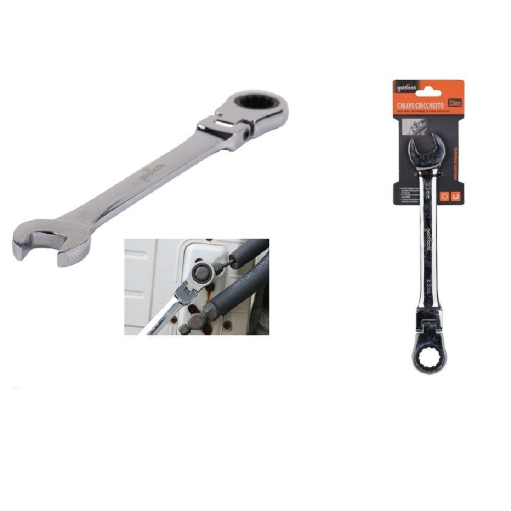 Trade Shop - Chiave A Cricchetto Combinata 23mm Testa Pieghevole Cromo Vanadio Utensile 91744 -
