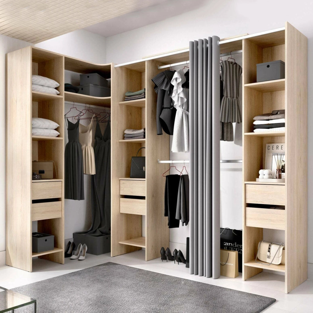 Guardaroba grande Alanno, Mobile camera da letto, Cabina armadio portabiti, Armadio appendiabiti, 234x141 h205 cm, Rovere