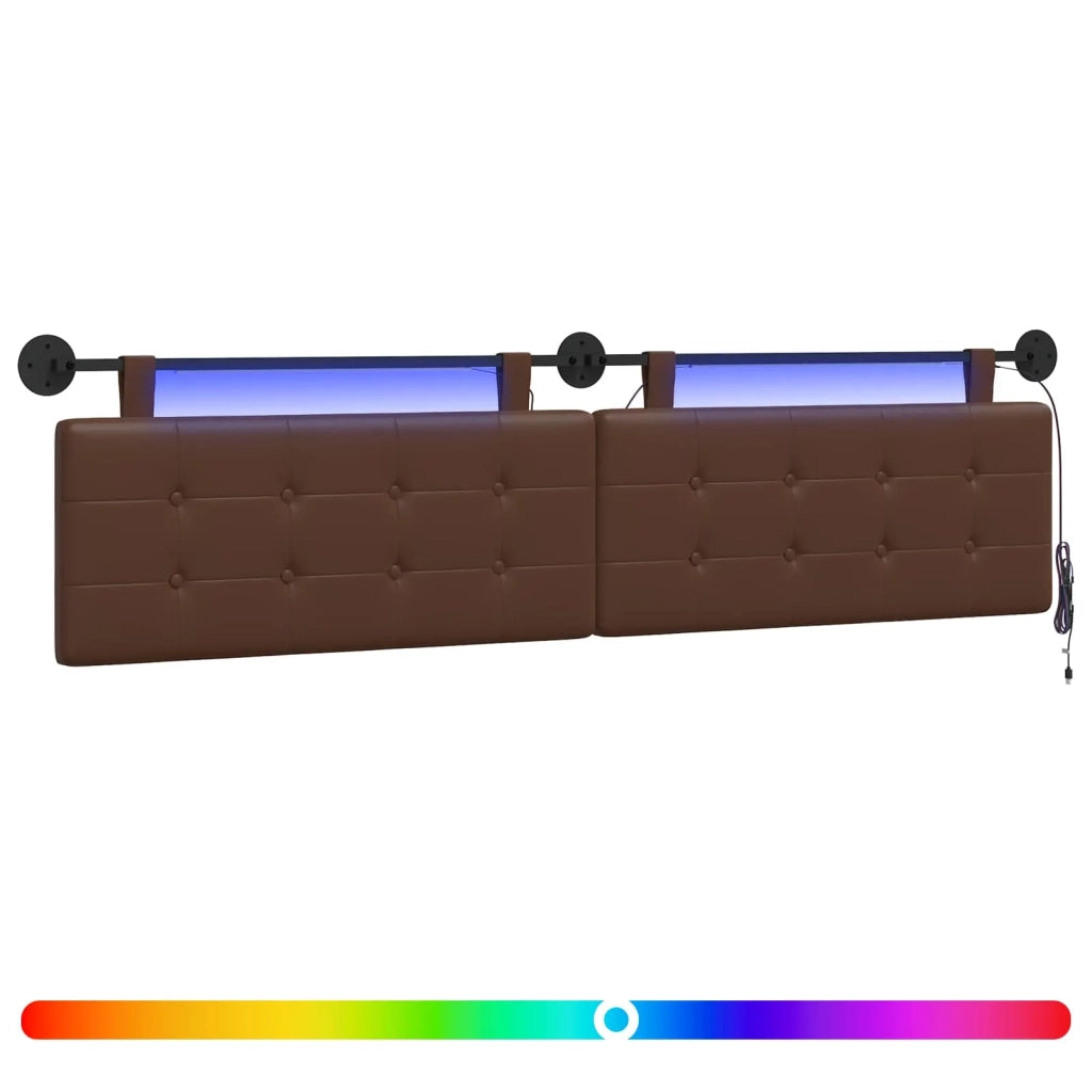 Testiera sospesa Con luce LED Marrone Similpelle
