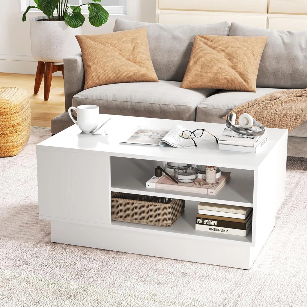 Tavolino da caffè a 2 ripiani aperti, 86 x 56 x 41 cm, rettangolare con superficie ampia, design moderno, per soggiorno, ufficio (bianco)