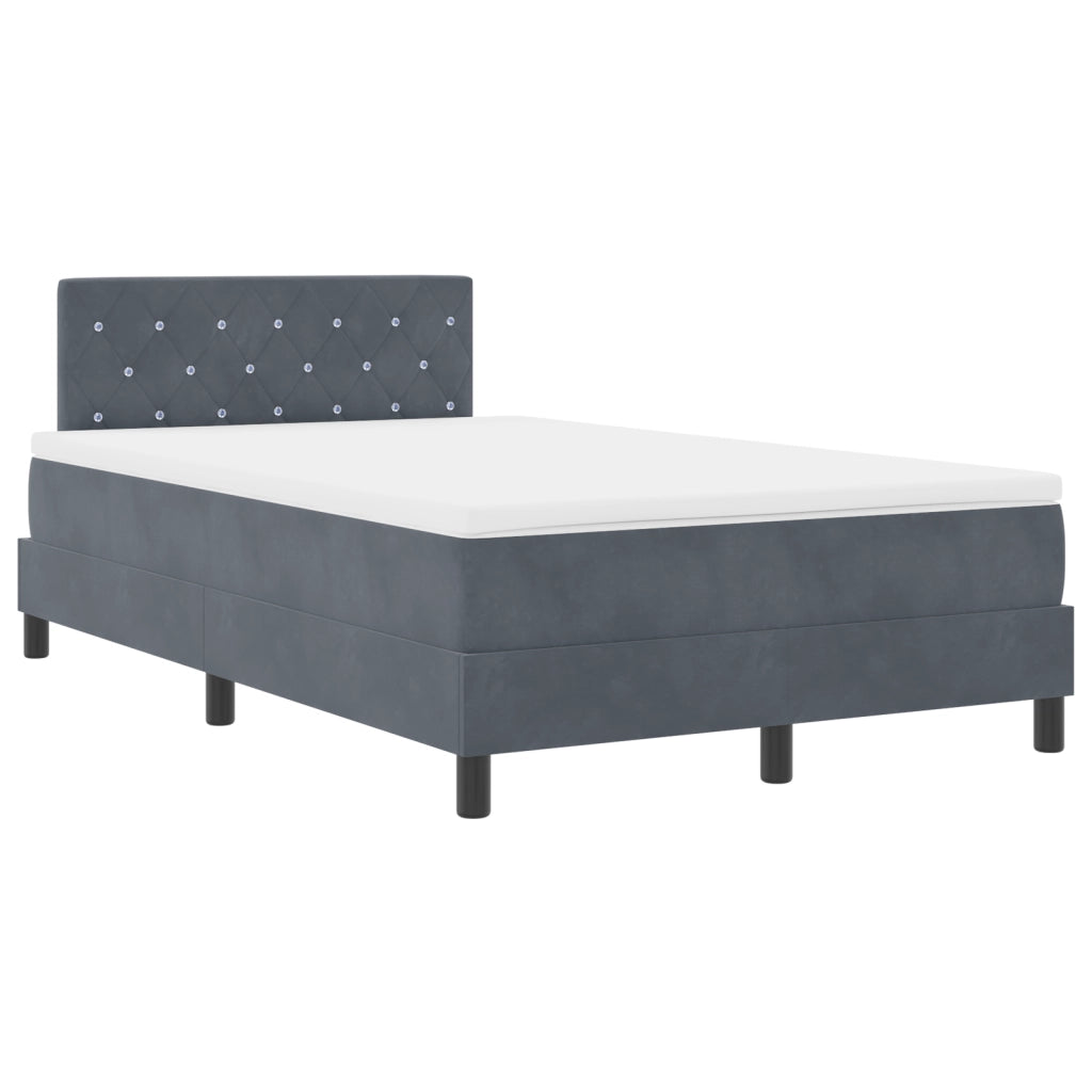 Letto Box Spring con Materasso Grigio Scuro Piccolo Doppio Velluto