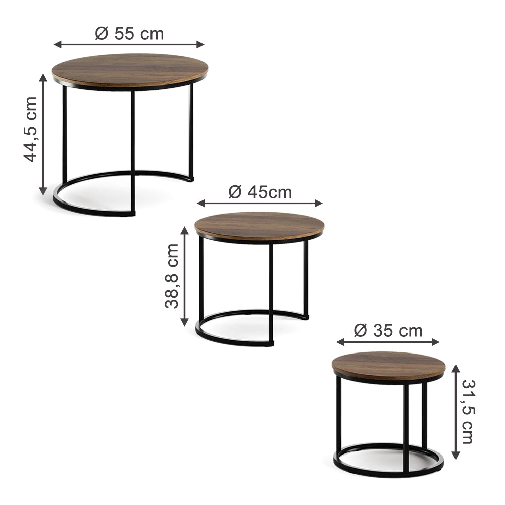 Vicco Tavolino da divano Legno 55 x 55 cm 3 parti
