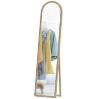 Specchio da Terra e Parete a Figura Intera con Cavalletto, Effetto Pietra e Forma ad Arco, 40x160 cm, Beige